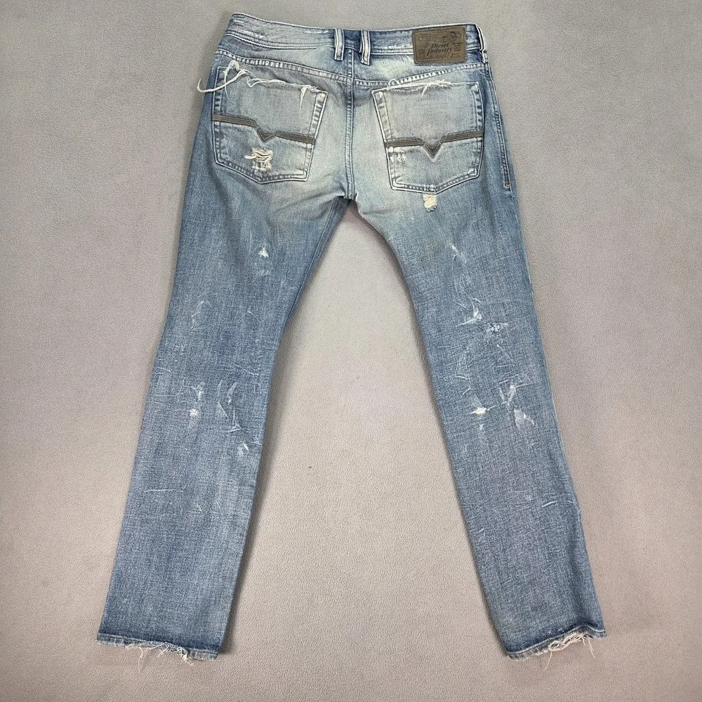 Diesel Zathan Jeans Mens Blue Denim Distressed Straight‎ Wash 0073Y Fits 32x30